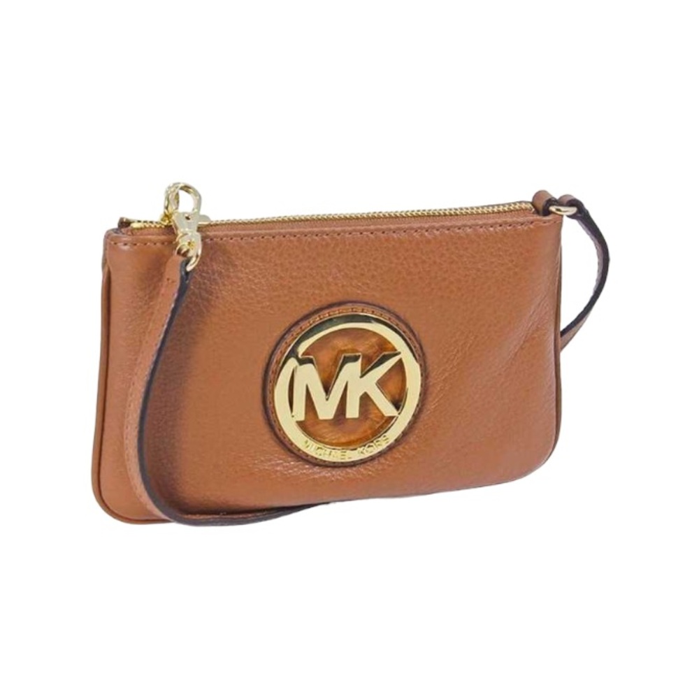 MICHAEL KORS Leather Wristlet in Cognac & Gold. 
Pristine Condition.